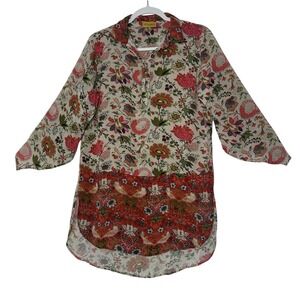 Benares Tunic Top Women's Large Floral Boho Blouse Lightweight Long‎ Sleeve